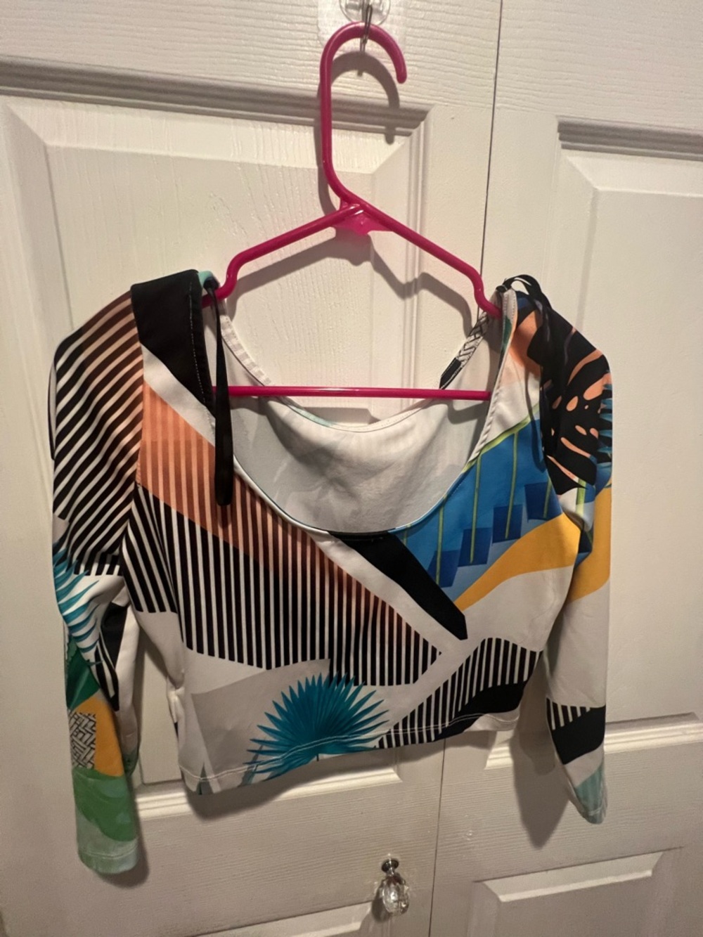 bebe Multicolor Geometric Mini Skirt - Black, White, Blue, Yellow, Teal